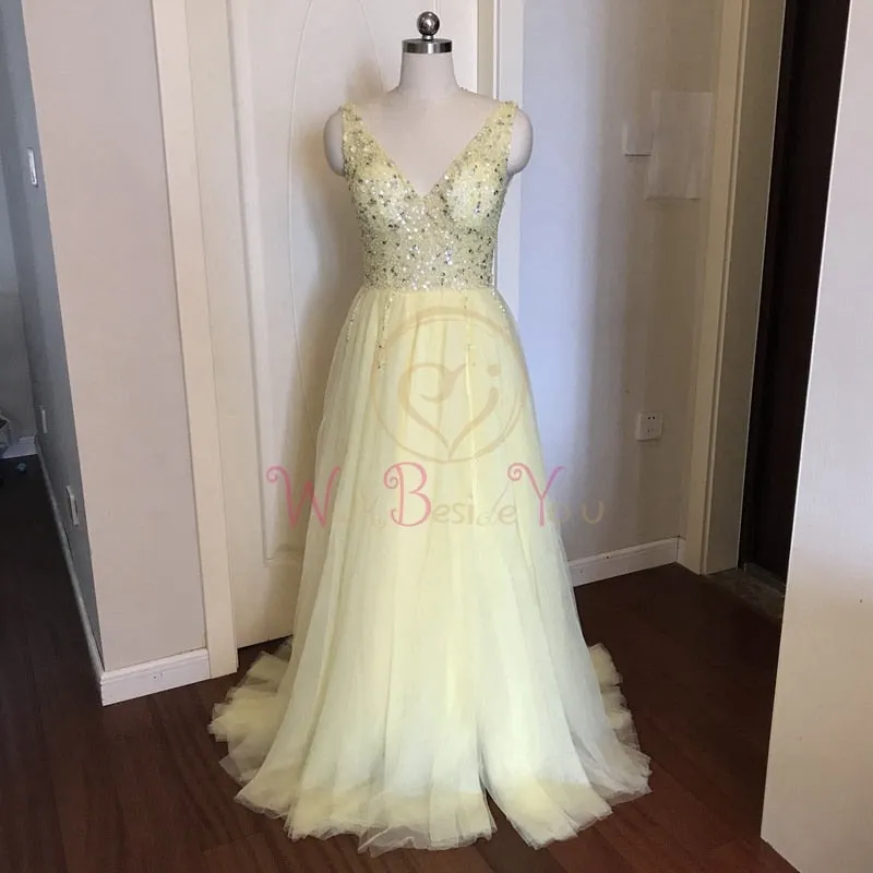 High Split Tulle Sweep Train Sleeveless Gown