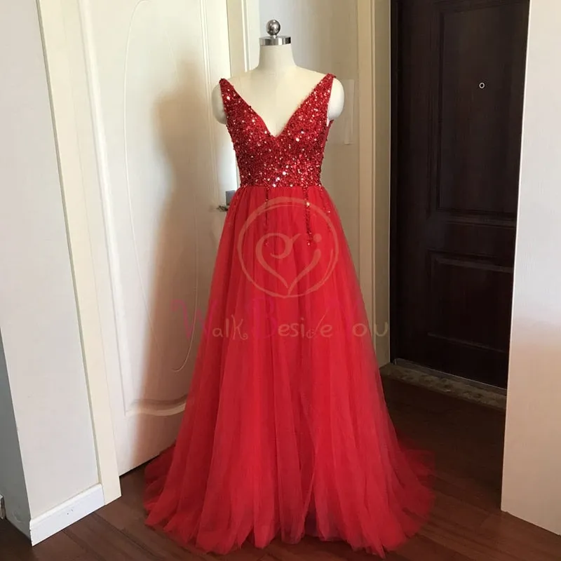 High Split Tulle Sweep Train Sleeveless Gown