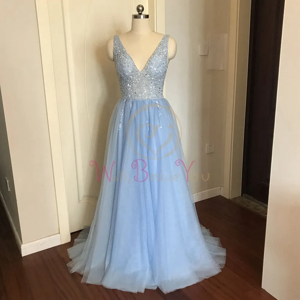 High Split Tulle Sweep Train Sleeveless Gown
