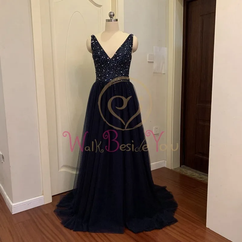 High Split Tulle Sweep Train Sleeveless Gown