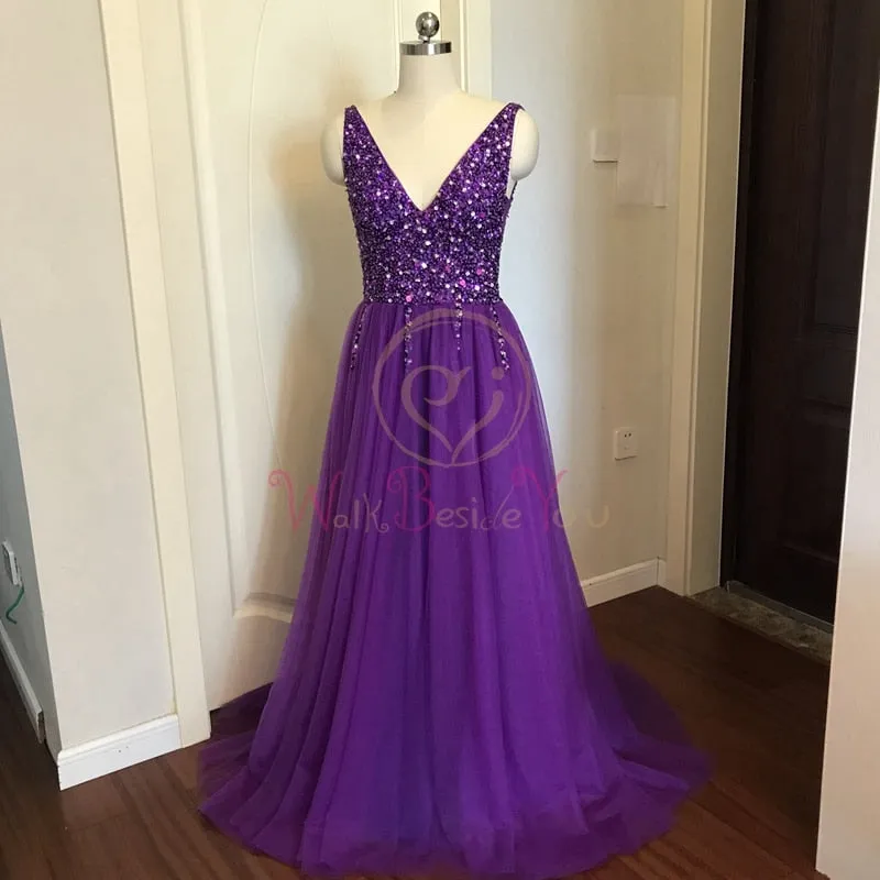 High Split Tulle Sweep Train Sleeveless Gown