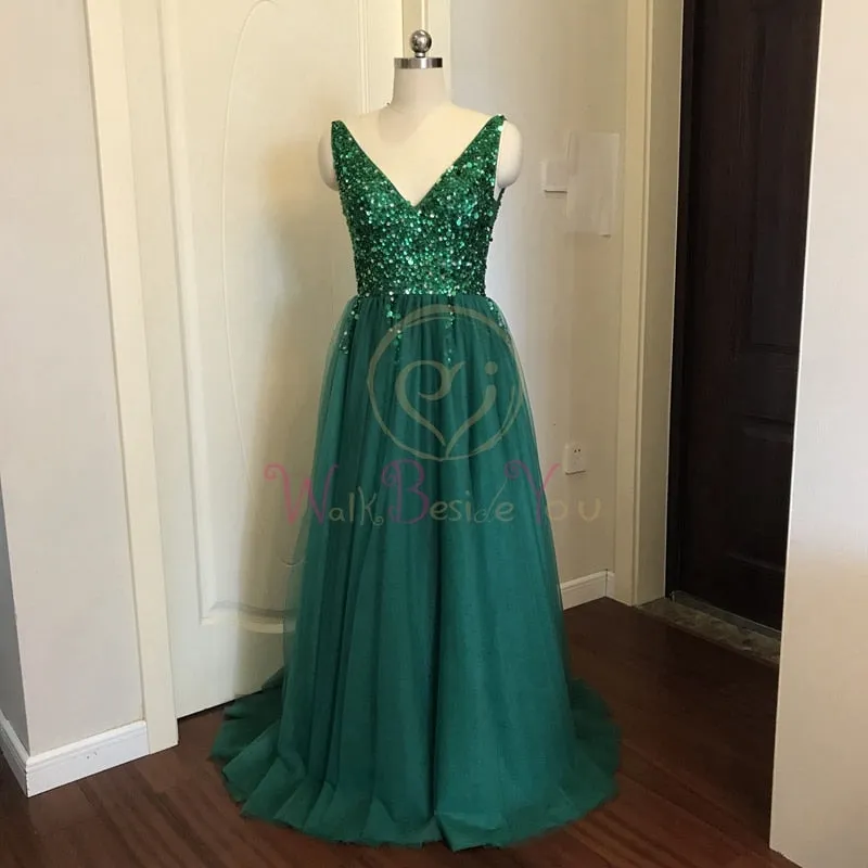 High Split Tulle Sweep Train Sleeveless Gown