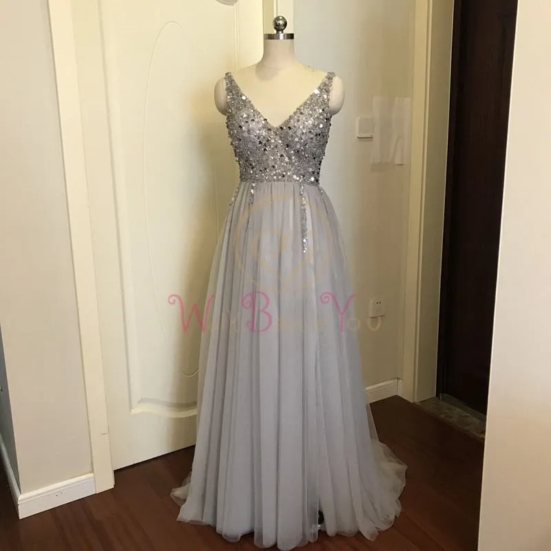 High Split Tulle Sweep Train Sleeveless Gown