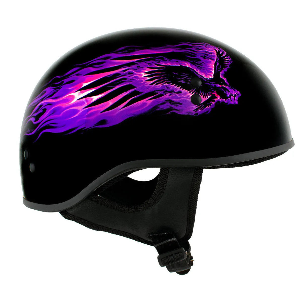 HLD1007 'Black Out Eagle' Gloss Black Motorcycle DOT Skull Cap Half Helmet for Men and Women Biker