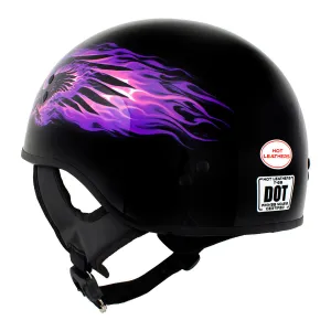 HLD1007 'Black Out Eagle' Gloss Black Motorcycle DOT Skull Cap Half Helmet for Men and Women Biker