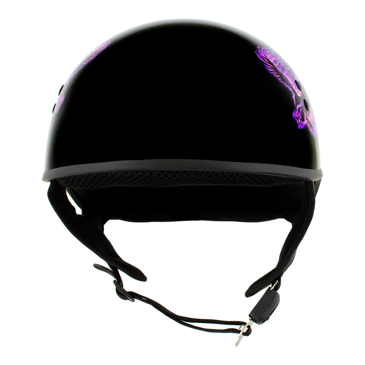 HLD1007 'Black Out Eagle' Gloss Black Motorcycle DOT Skull Cap Half Helmet for Men and Women Biker