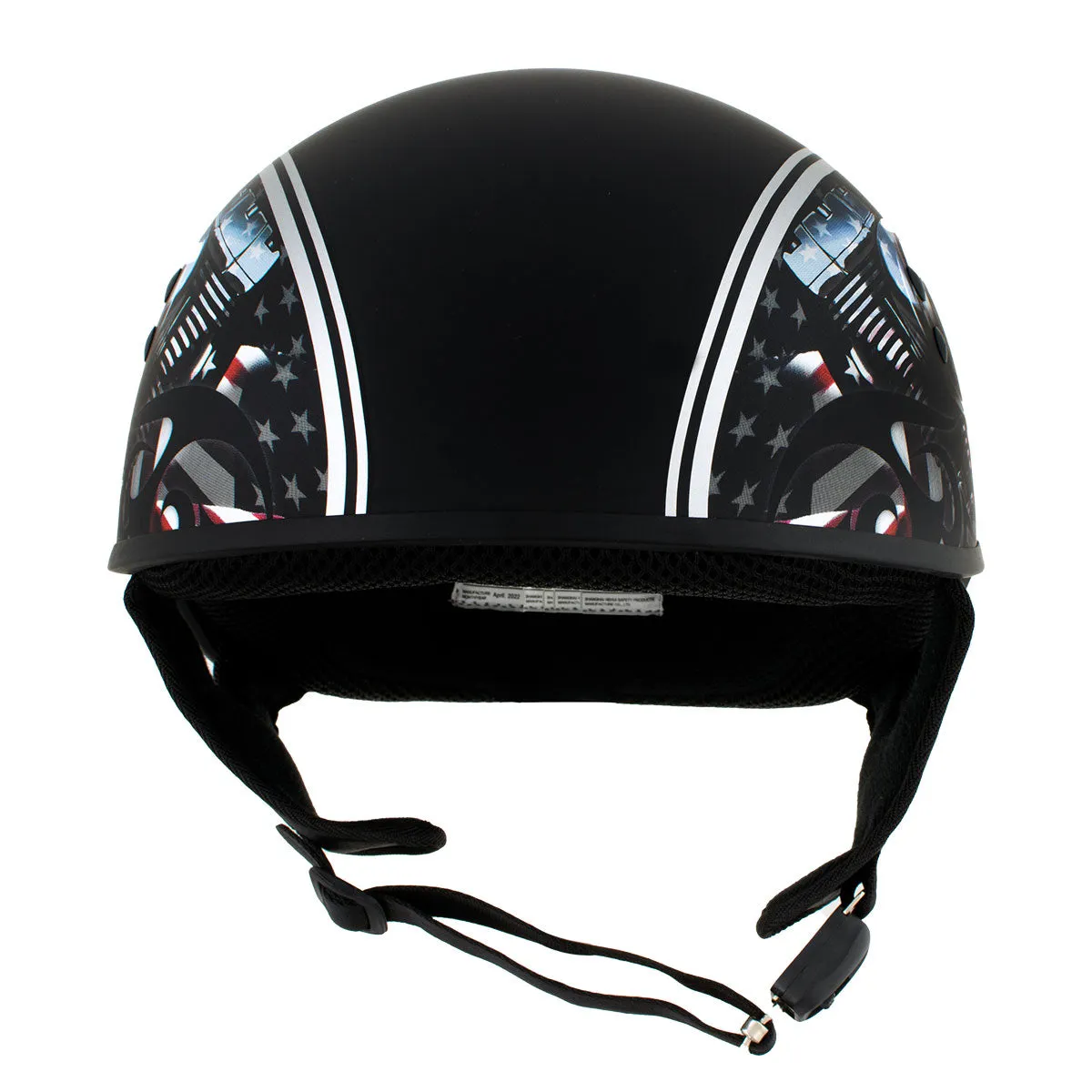 HLD1023 'V-Twin Eagle' Flat Black Motorcycle DOT Skull Cap Half Helmet for Men and Women Biker