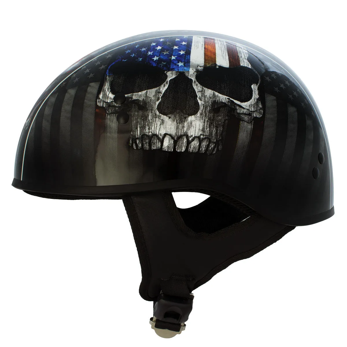 HLD1042 Gloss Black 'Warrior Bullet' Advanced DOT Approved Skull Half Helmet for Men and Women Biker