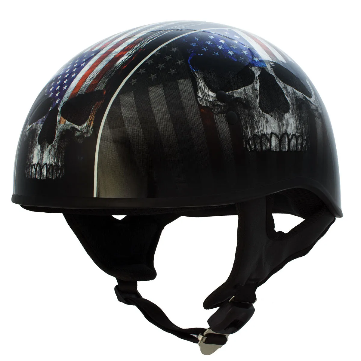 HLD1042 Gloss Black 'Warrior Bullet' Advanced DOT Approved Skull Half Helmet for Men and Women Biker