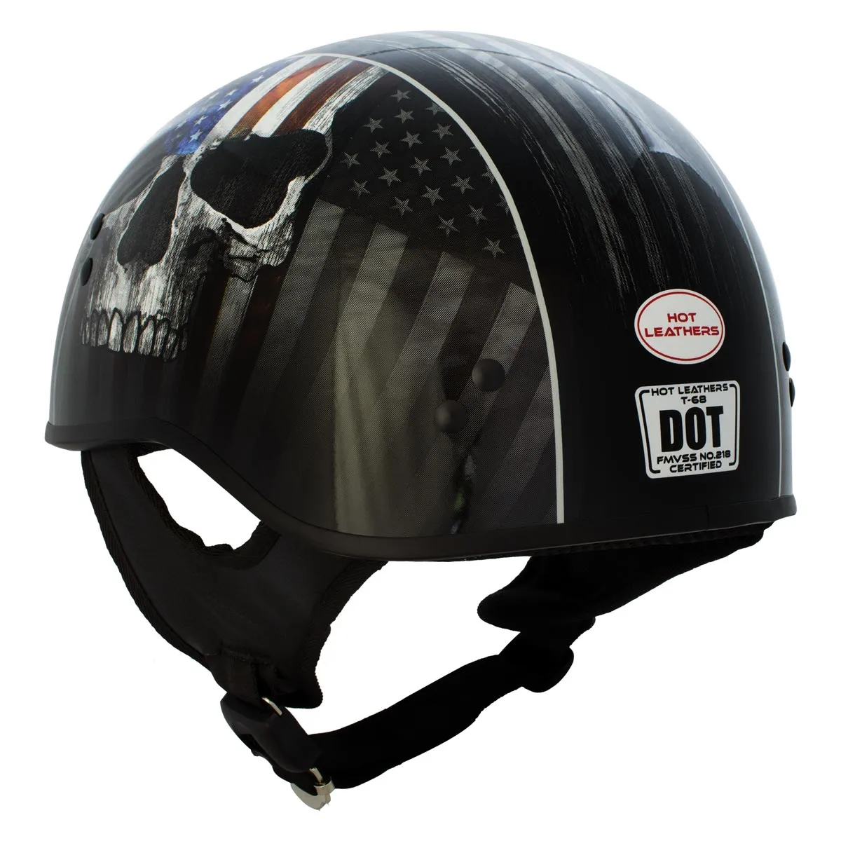 HLD1042 Gloss Black 'Warrior Bullet' Advanced DOT Approved Skull Half Helmet for Men and Women Biker