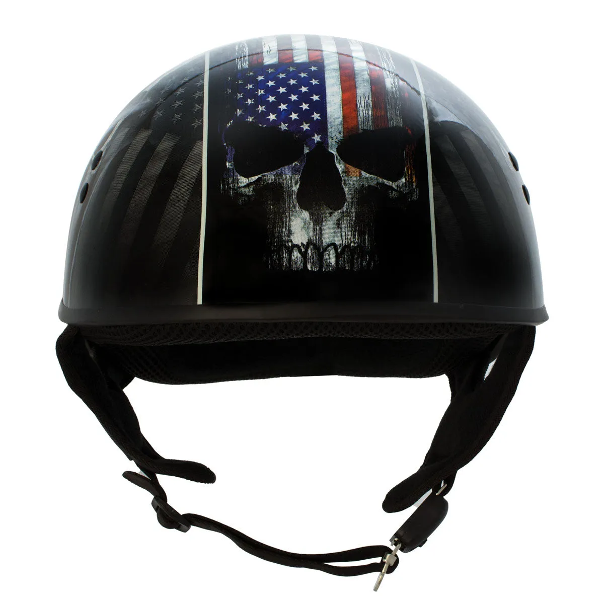 HLD1042 Gloss Black 'Warrior Bullet' Advanced DOT Approved Skull Half Helmet for Men and Women Biker