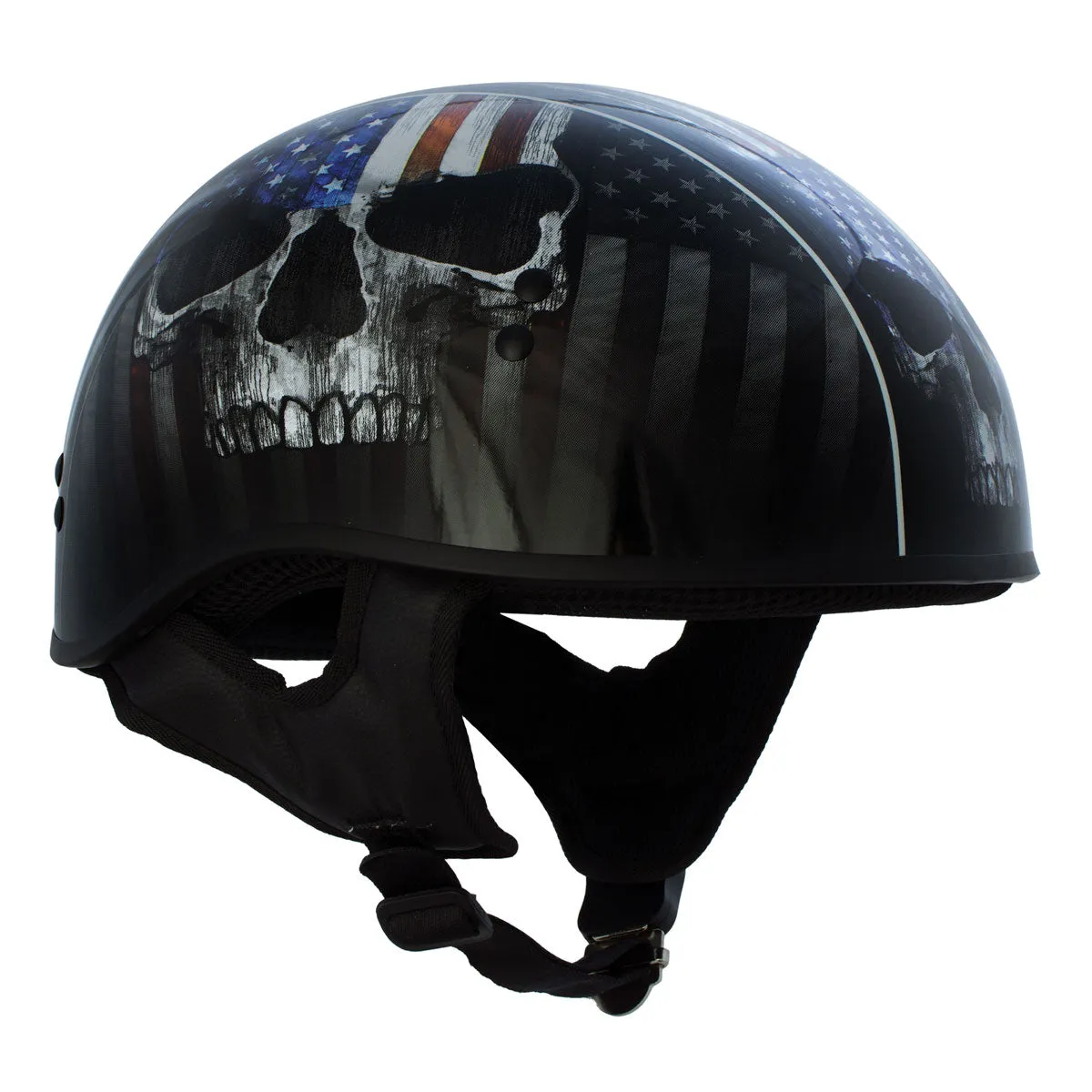 HLD1042 Gloss Black 'Warrior Bullet' Advanced DOT Approved Skull Half Helmet for Men and Women Biker