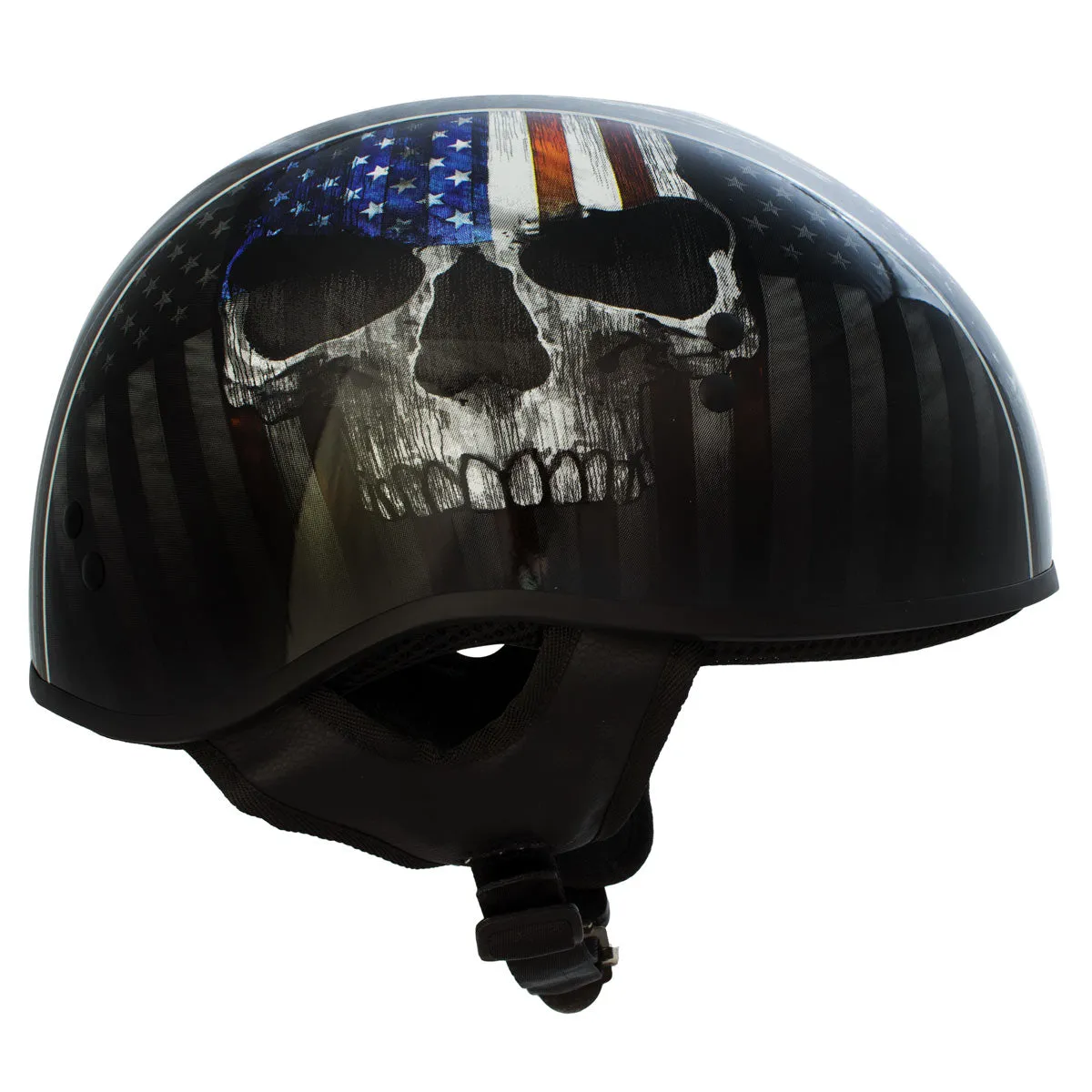 HLD1042 Gloss Black 'Warrior Bullet' Advanced DOT Approved Skull Half Helmet for Men and Women Biker
