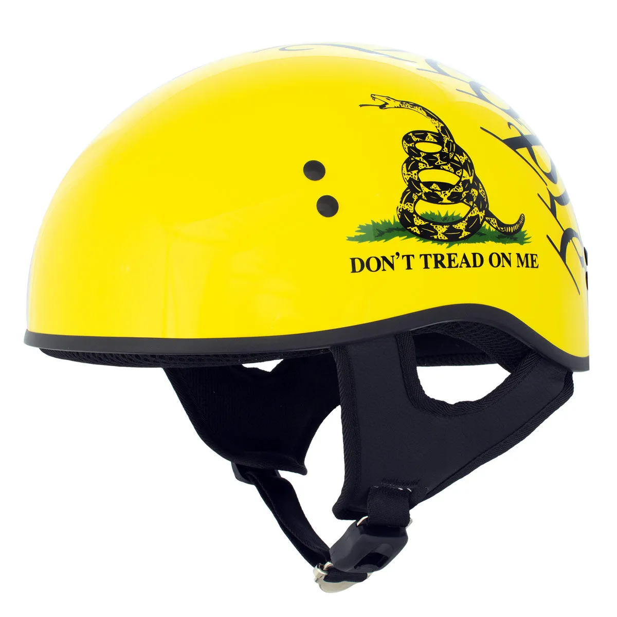 HLD1046 Gloss Black and Yellow 'We The People' Advanced DOT Skull Half Helmet for Men and Women