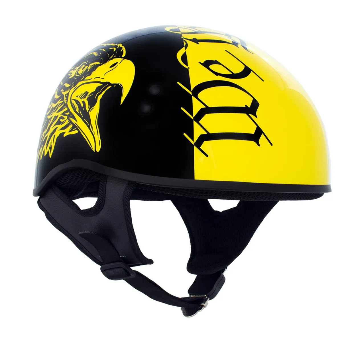 HLD1046 Gloss Black and Yellow 'We The People' Advanced DOT Skull Half Helmet for Men and Women
