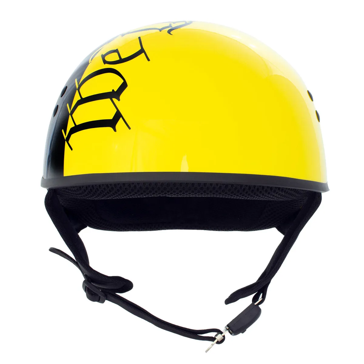 HLD1046 Gloss Black and Yellow 'We The People' Advanced DOT Skull Half Helmet for Men and Women