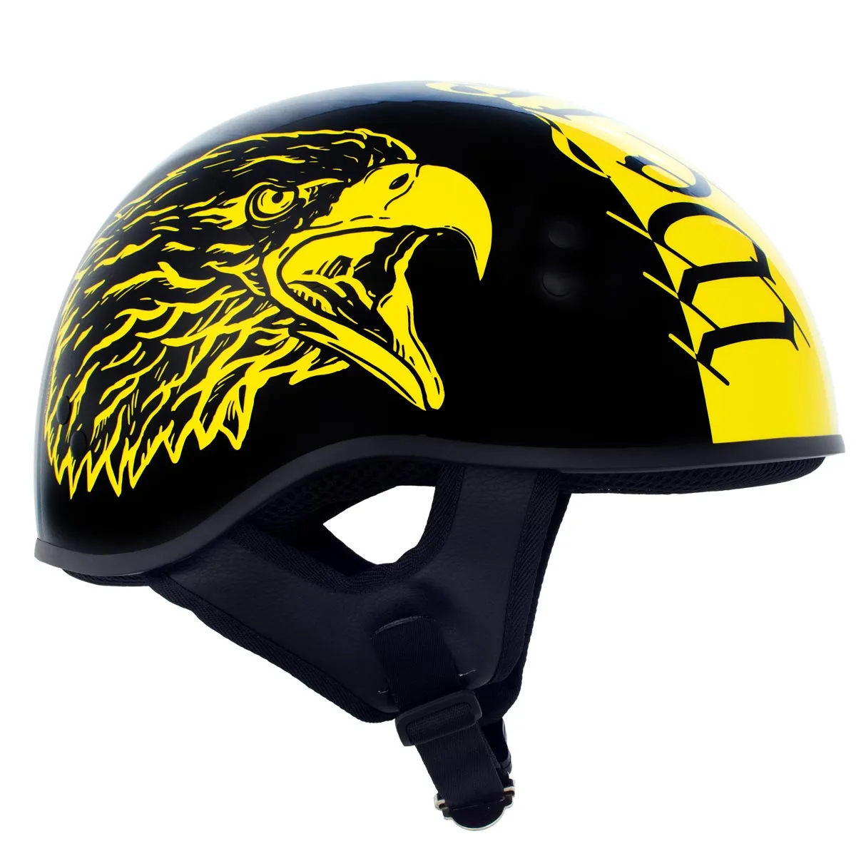 HLD1046 Gloss Black and Yellow 'We The People' Advanced DOT Skull Half Helmet for Men and Women
