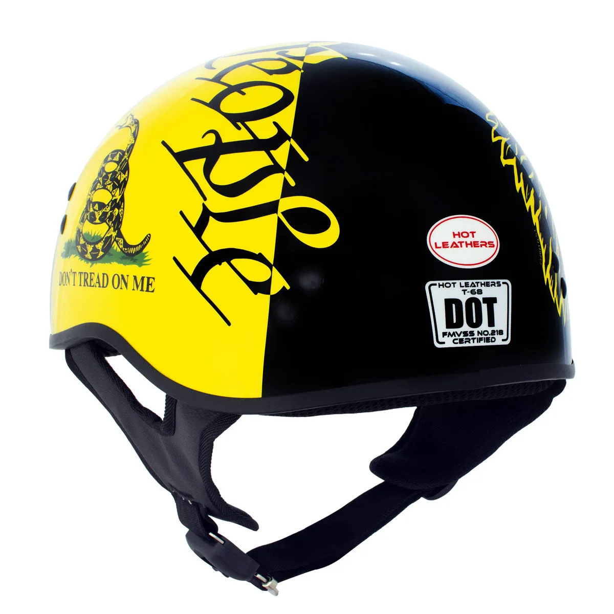 HLD1046 Gloss Black and Yellow 'We The People' Advanced DOT Skull Half Helmet for Men and Women