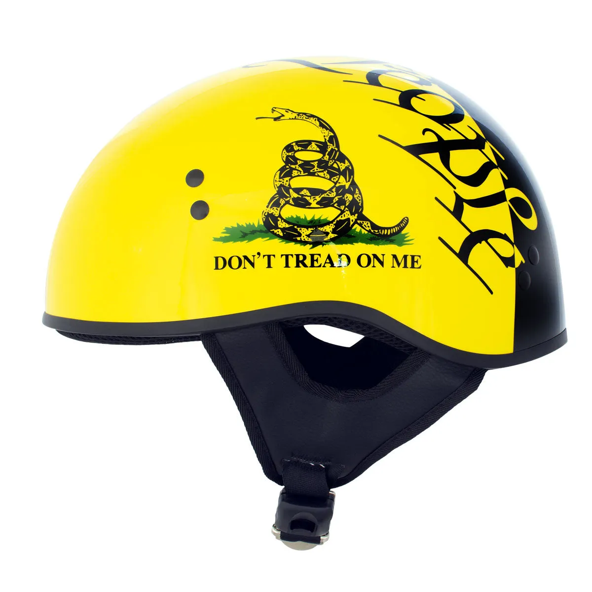 HLD1046 Gloss Black and Yellow 'We The People' Advanced DOT Skull Half Helmet for Men and Women