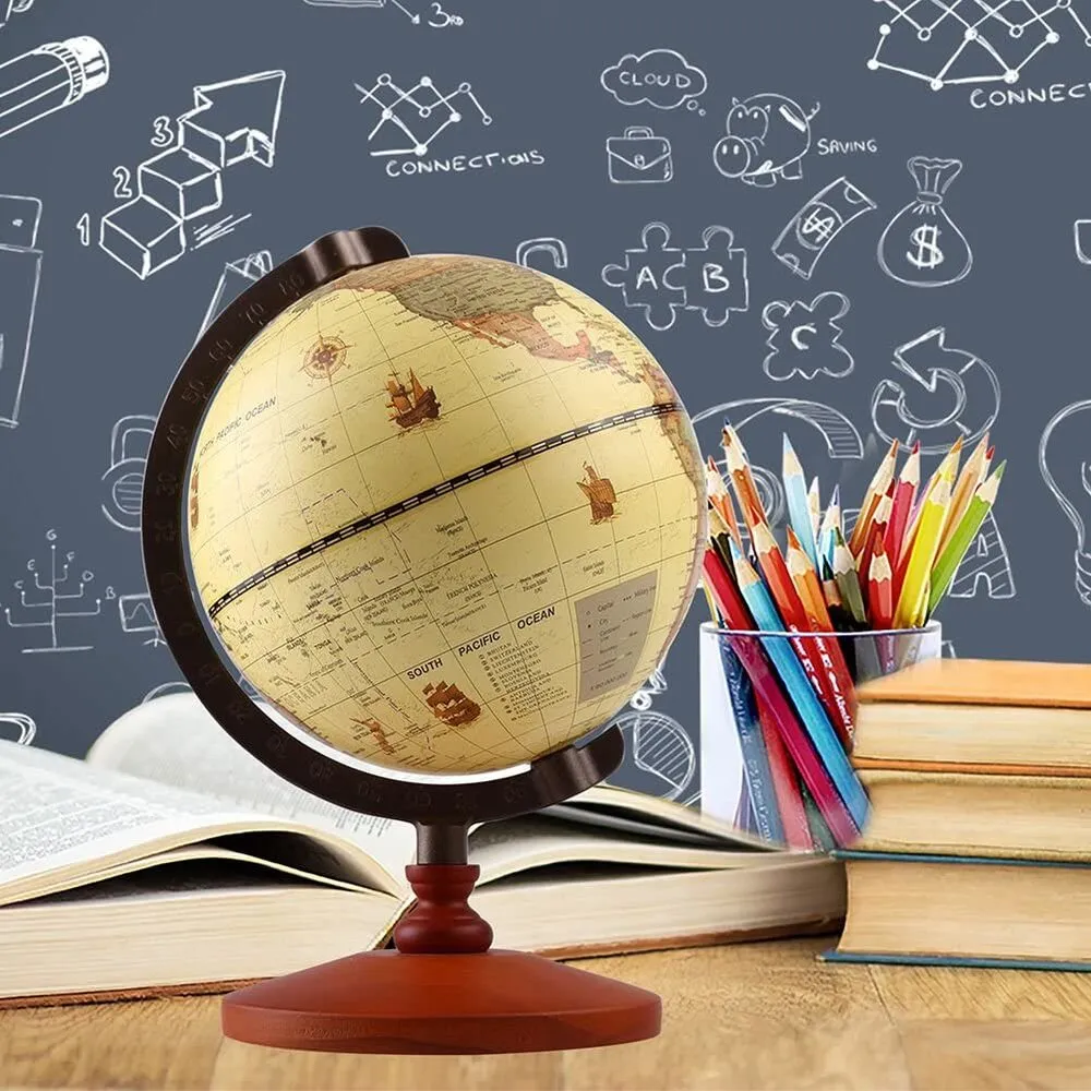 Homlly Wooden Base Retro World Globe (14cm Dia)