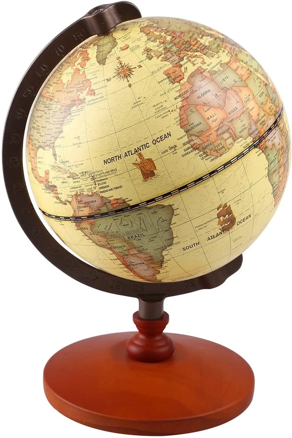 Homlly Wooden Base Retro World Globe (14cm Dia)