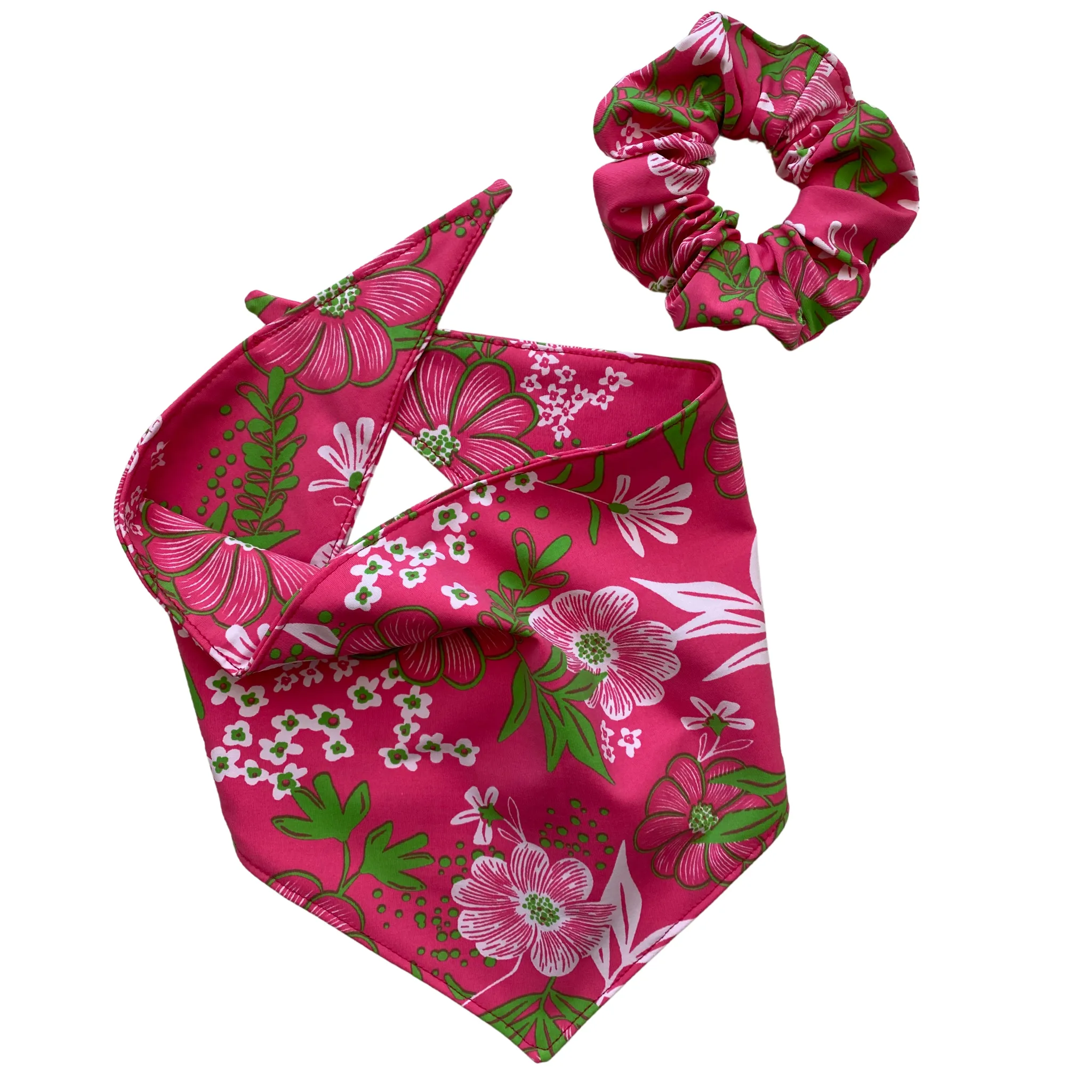 Hot Pink with Lime Green Floral Print Dog Swim scARF