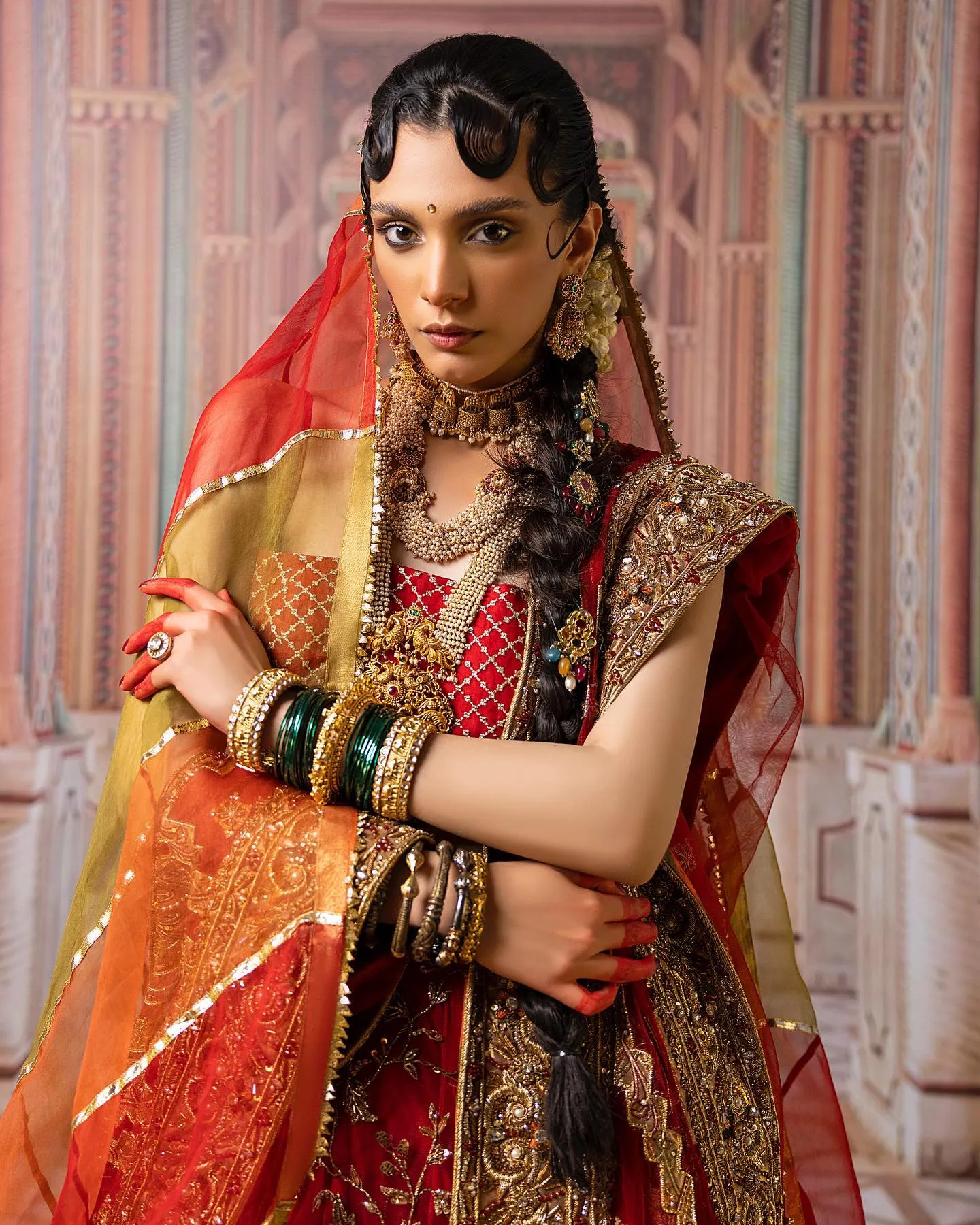 Indian Bridal Lehenga Choli and Dupatta Dress in Red