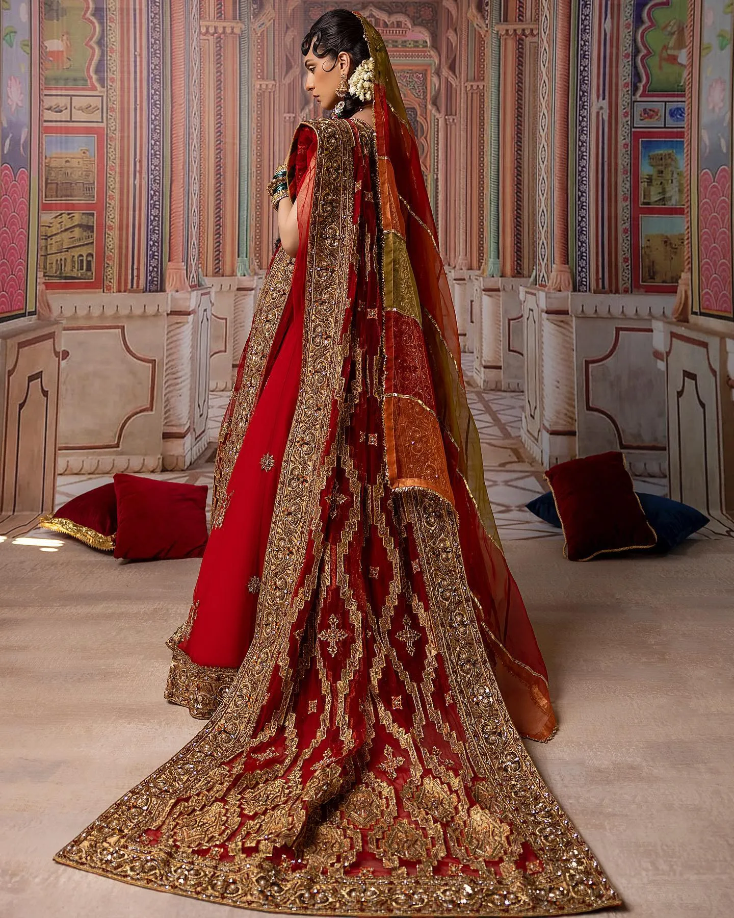 Indian Bridal Lehenga Choli and Dupatta Dress in Red