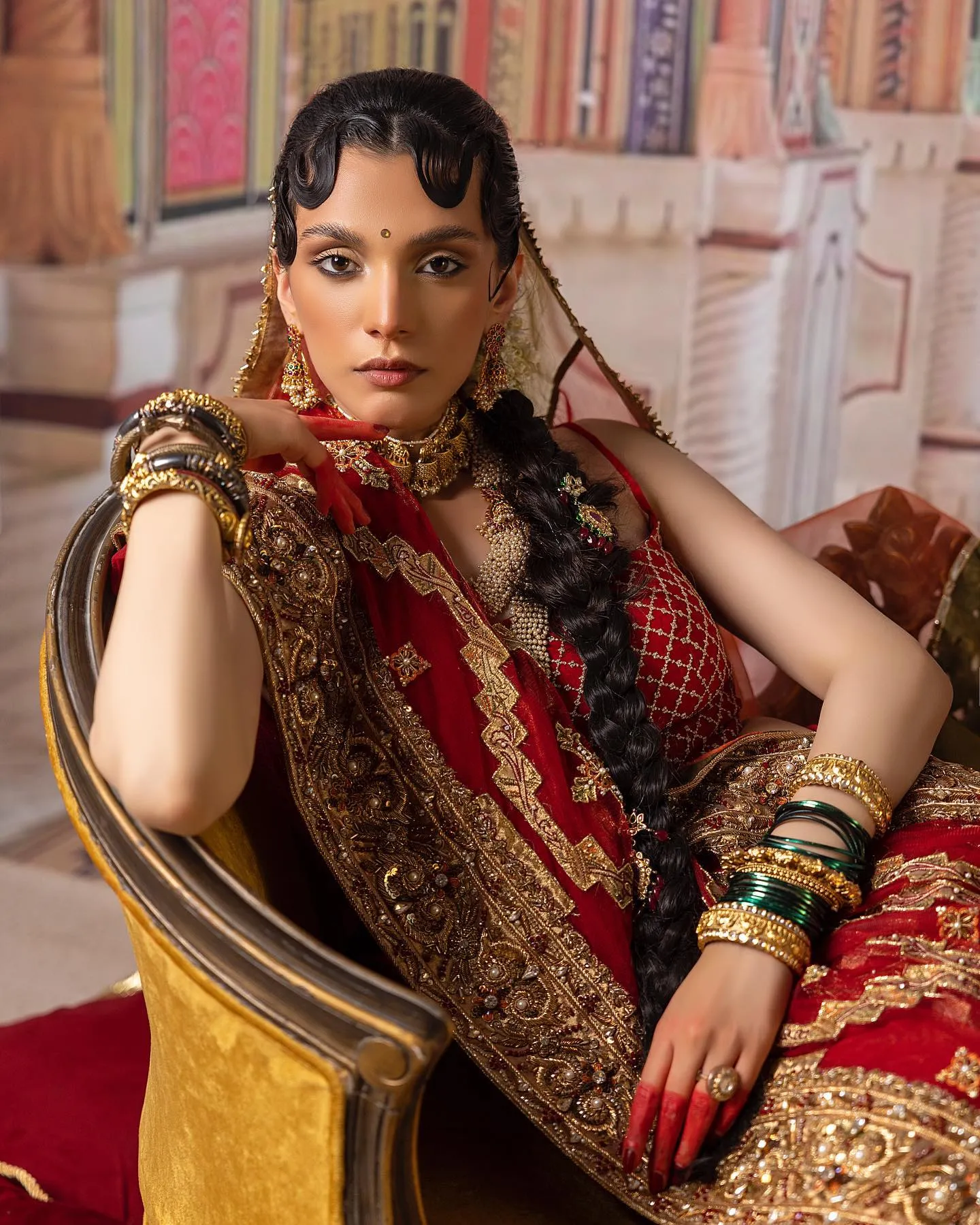Indian Bridal Lehenga Choli and Dupatta Dress in Red