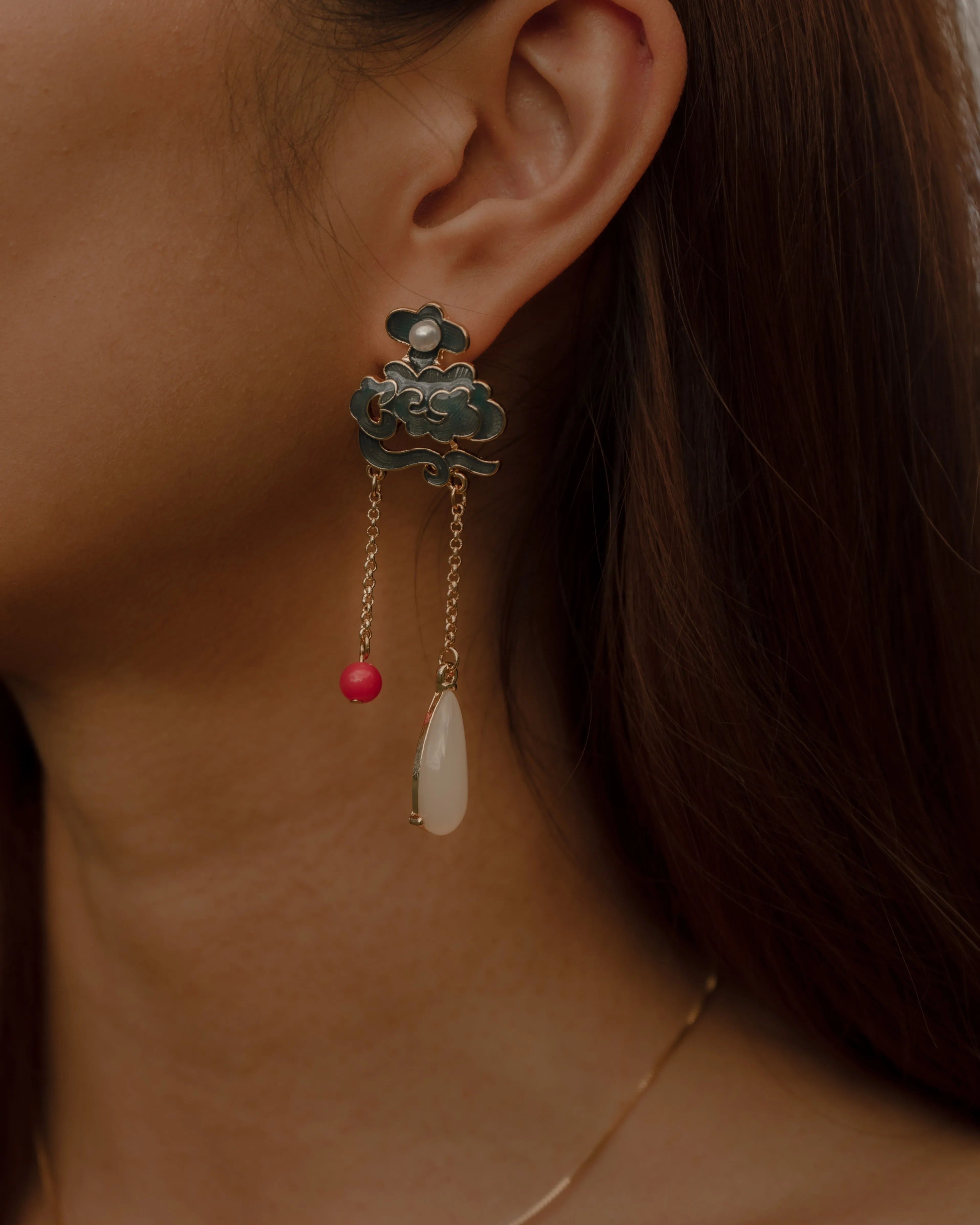 Indigo Enamel Cloud Drop Earrings