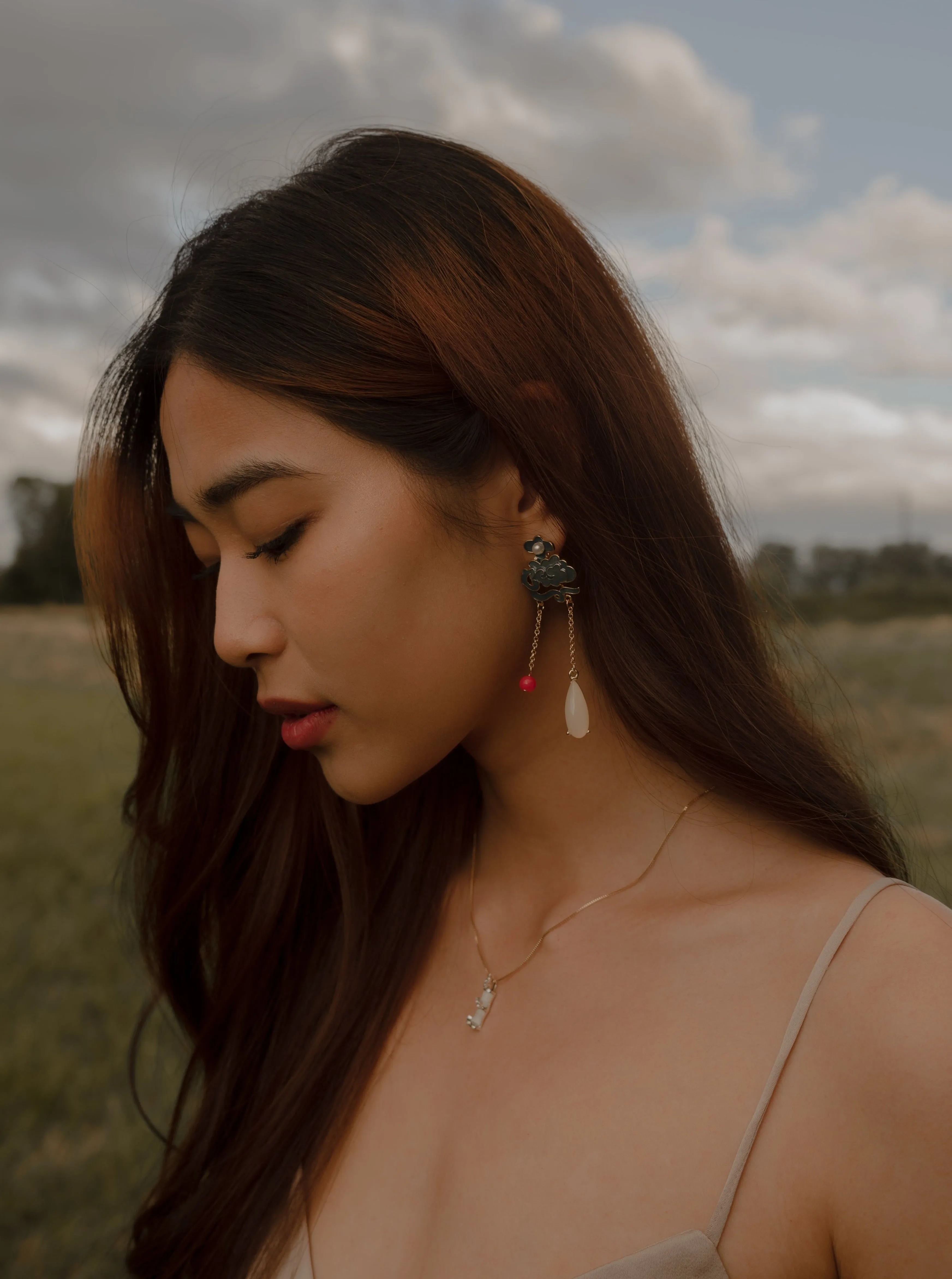 Indigo Enamel Cloud Drop Earrings