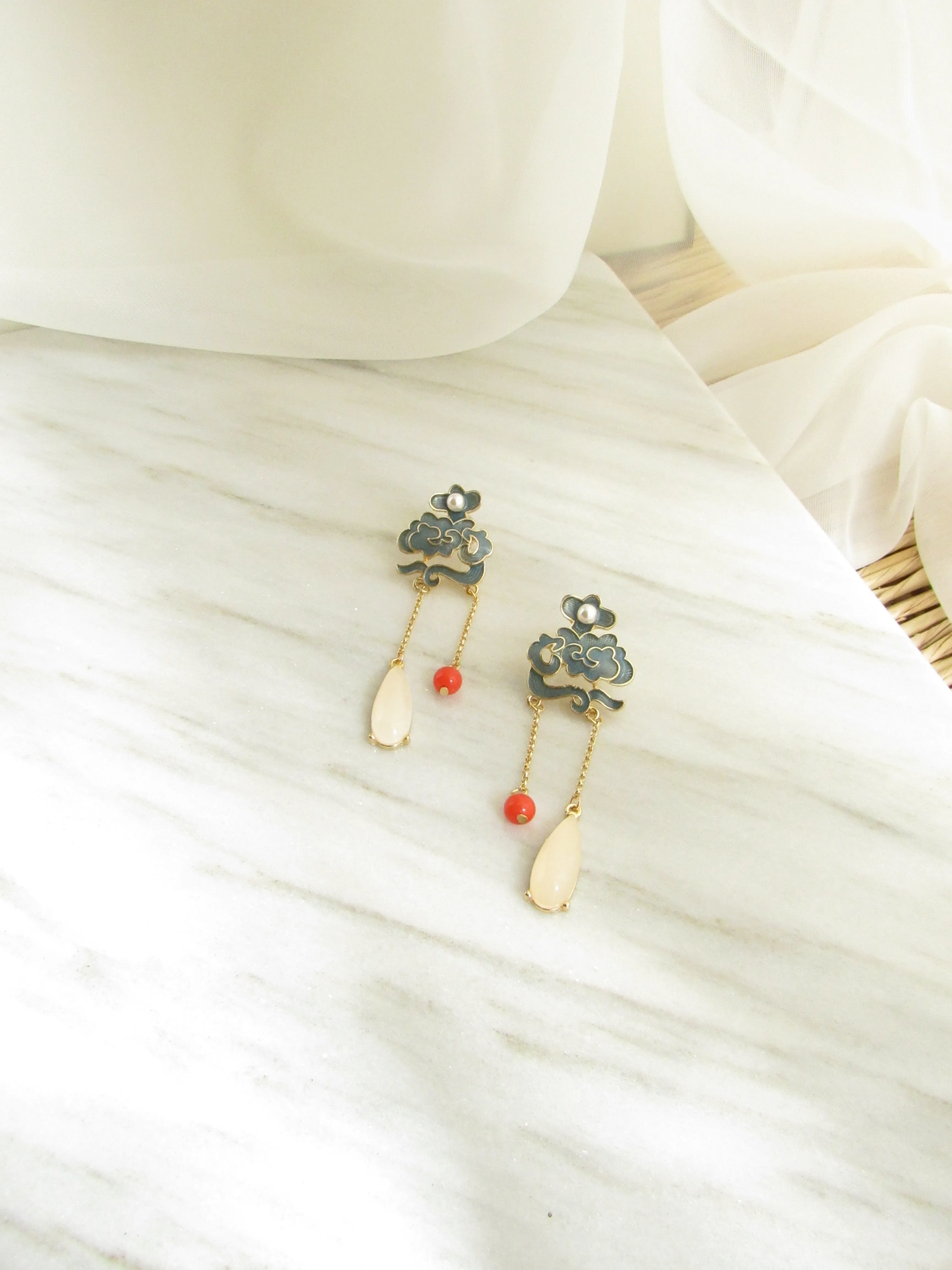 Indigo Enamel Cloud Drop Earrings
