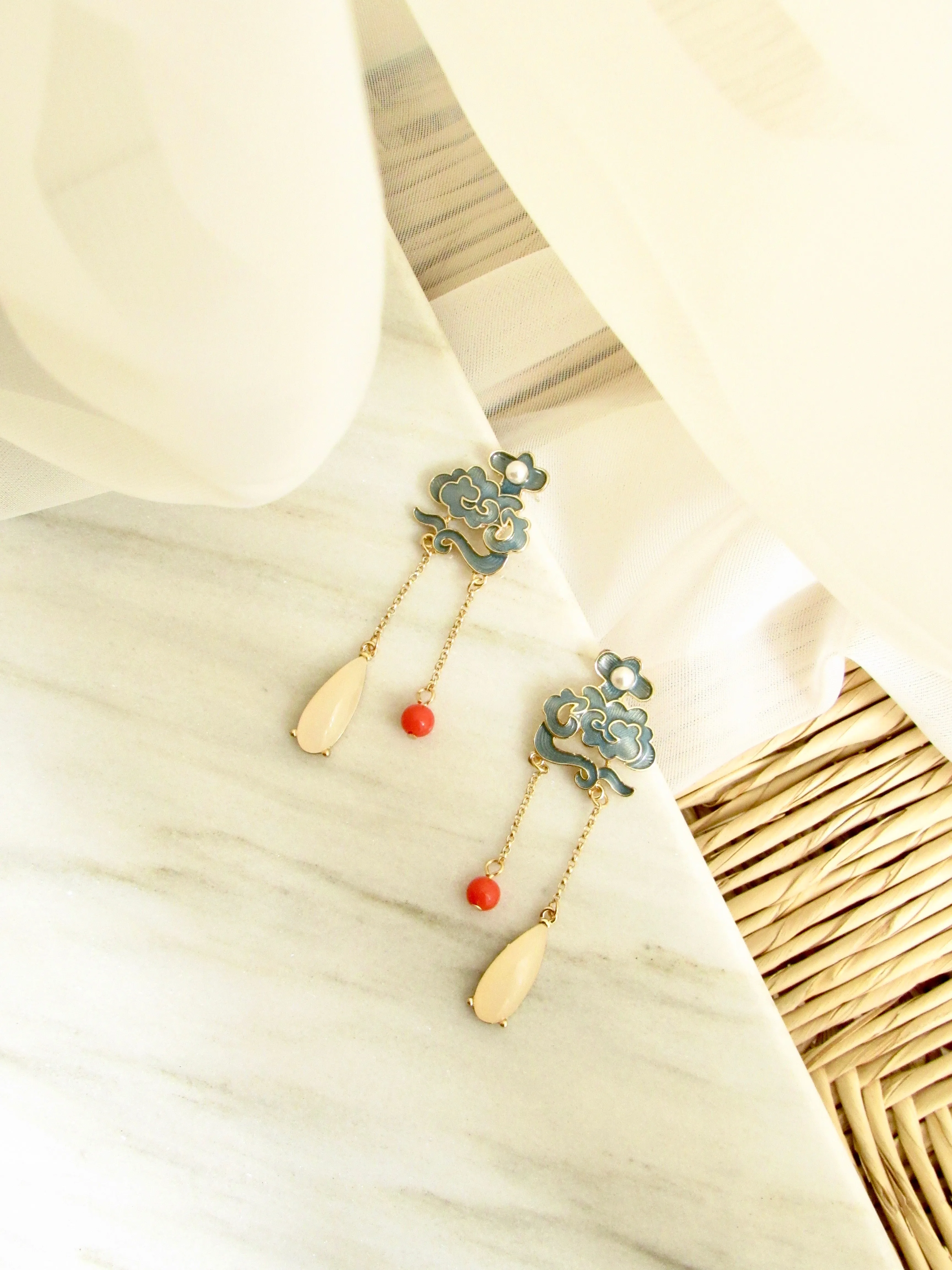 Indigo Enamel Cloud Drop Earrings