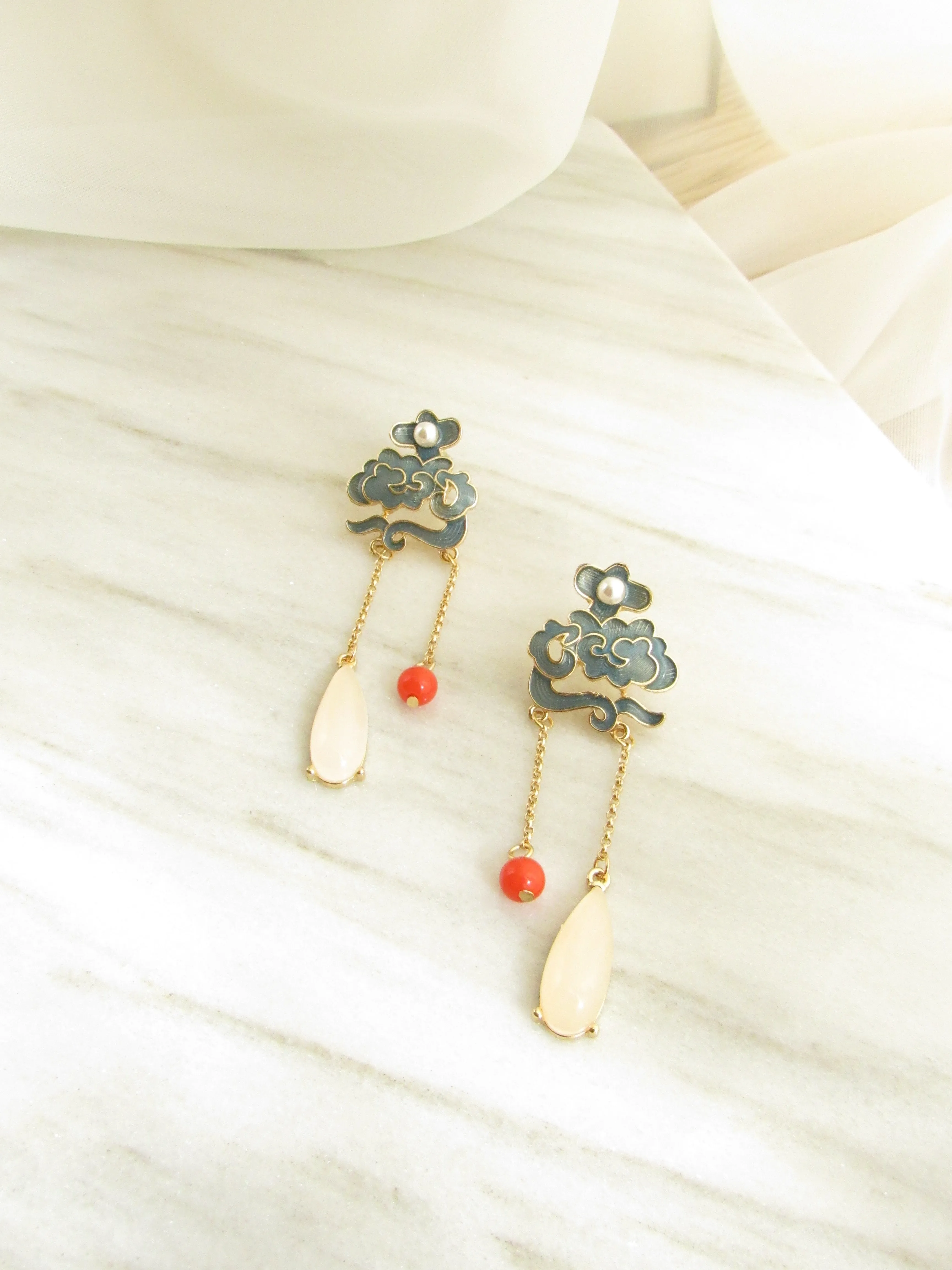 Indigo Enamel Cloud Drop Earrings