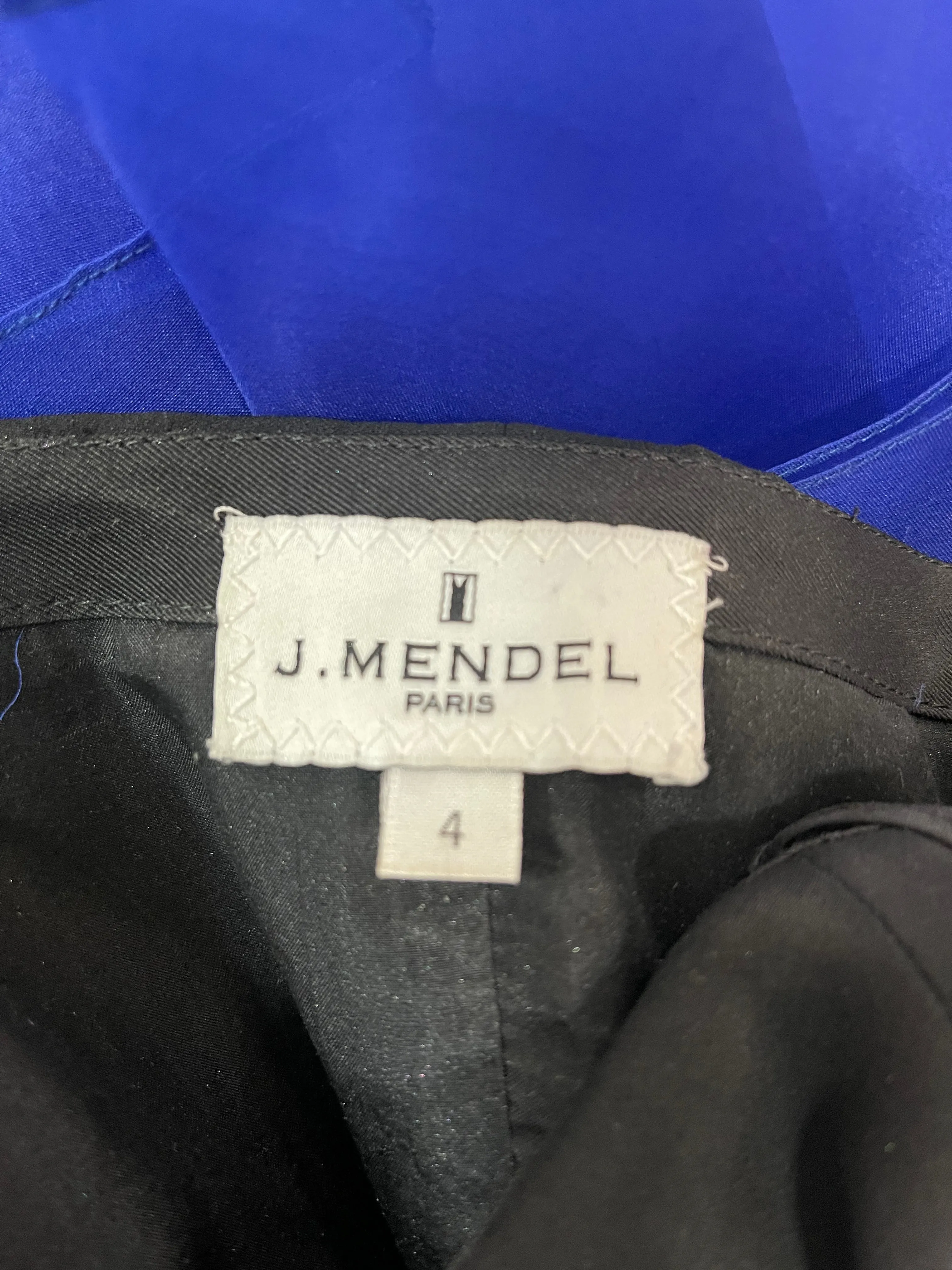 J Mendel Contemporary Blue Organza Strapless Gown with Sequin Top