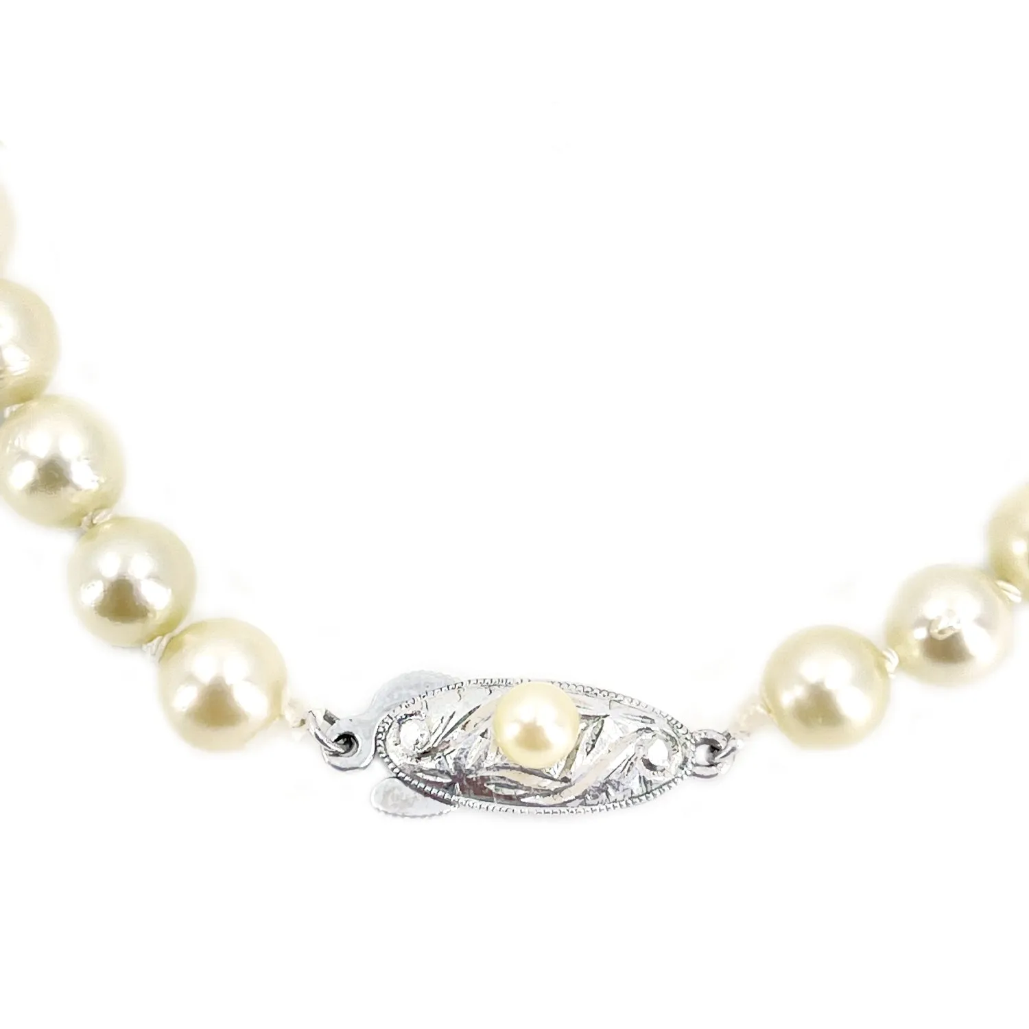Japanese Deco Engraved Saltwater Akoya Cultured Pearl Bracelet- Sterling Silver