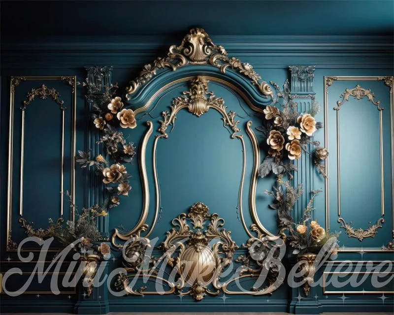 Kate Luxury Gold Teal Turquoise Wall Backdrop Designed by Mini MakeBelieve