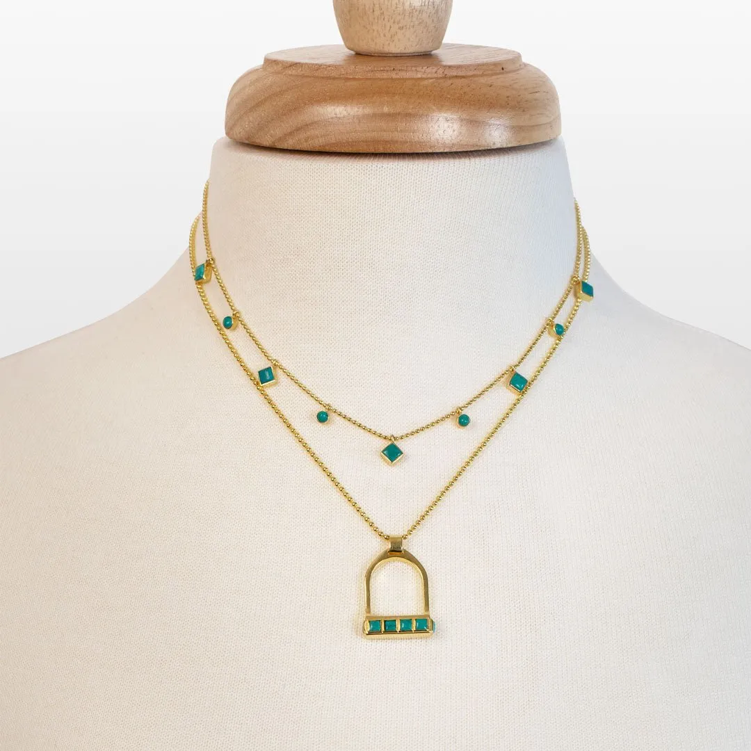 Keepsake - Turquoise and 14K Gold Vermeil Silver Stirrup Charm Necklace