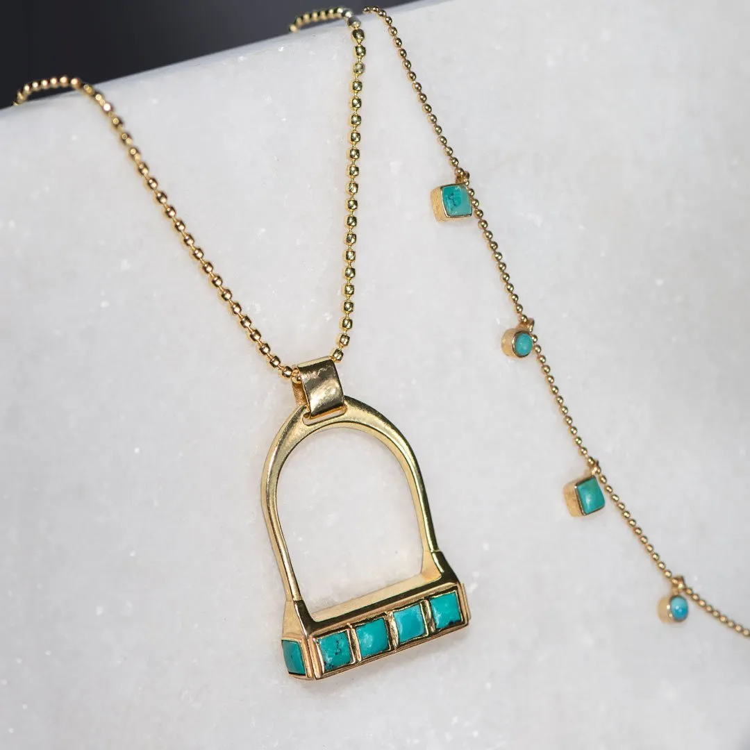 Keepsake - Turquoise and 14K Gold Vermeil Silver Stirrup Charm Necklace