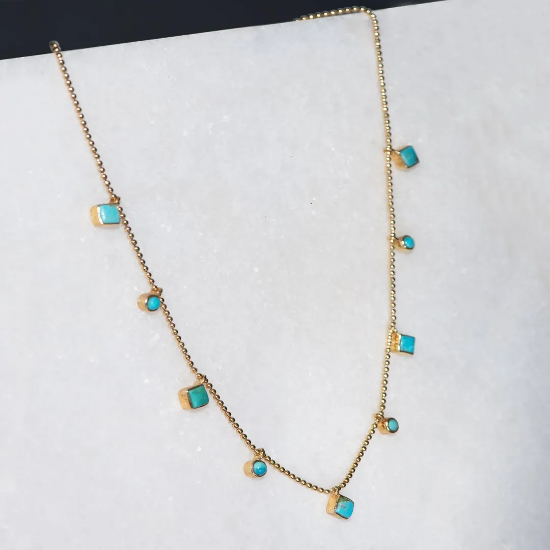 Keepsake - Turquoise and 14K Gold Vermeil Silver Stirrup Charm Necklace