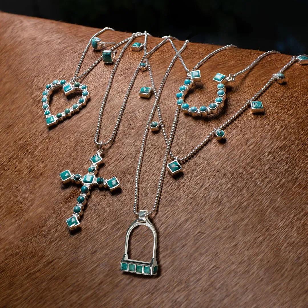 Keepsake - Turquoise and 14K Gold Vermeil Silver Stirrup Charm Necklace