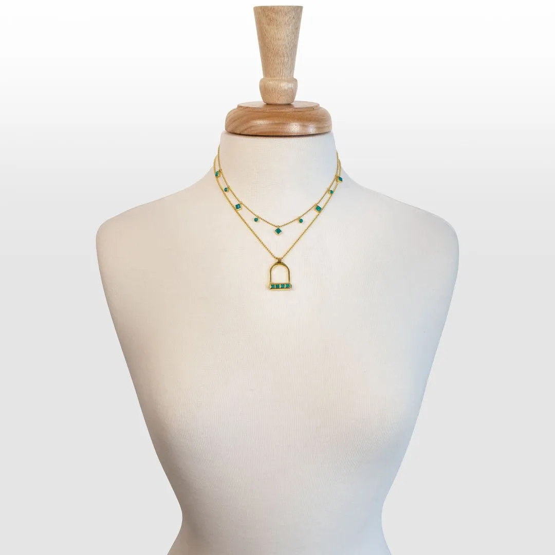 Keepsake - Turquoise and 14K Gold Vermeil Silver Stirrup Charm Necklace