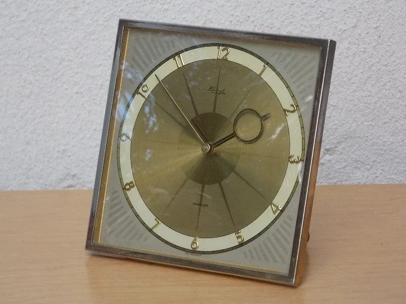 Kienzle Square Brass Jeweled Desk Clock