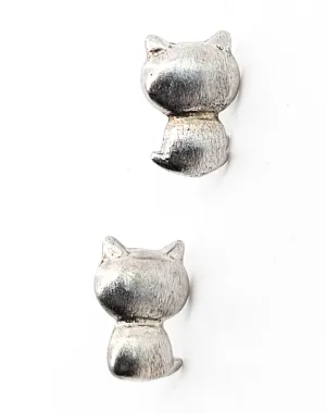 Kitty Cat feline pet Brushed sterling silver vintage stud earrings