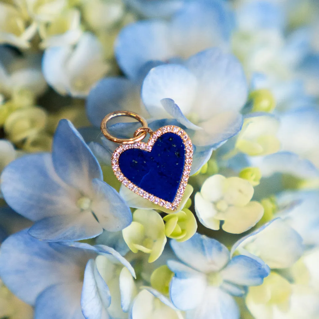 Lapis Lazuli Heart and Diamond Halo Charm Pendant
