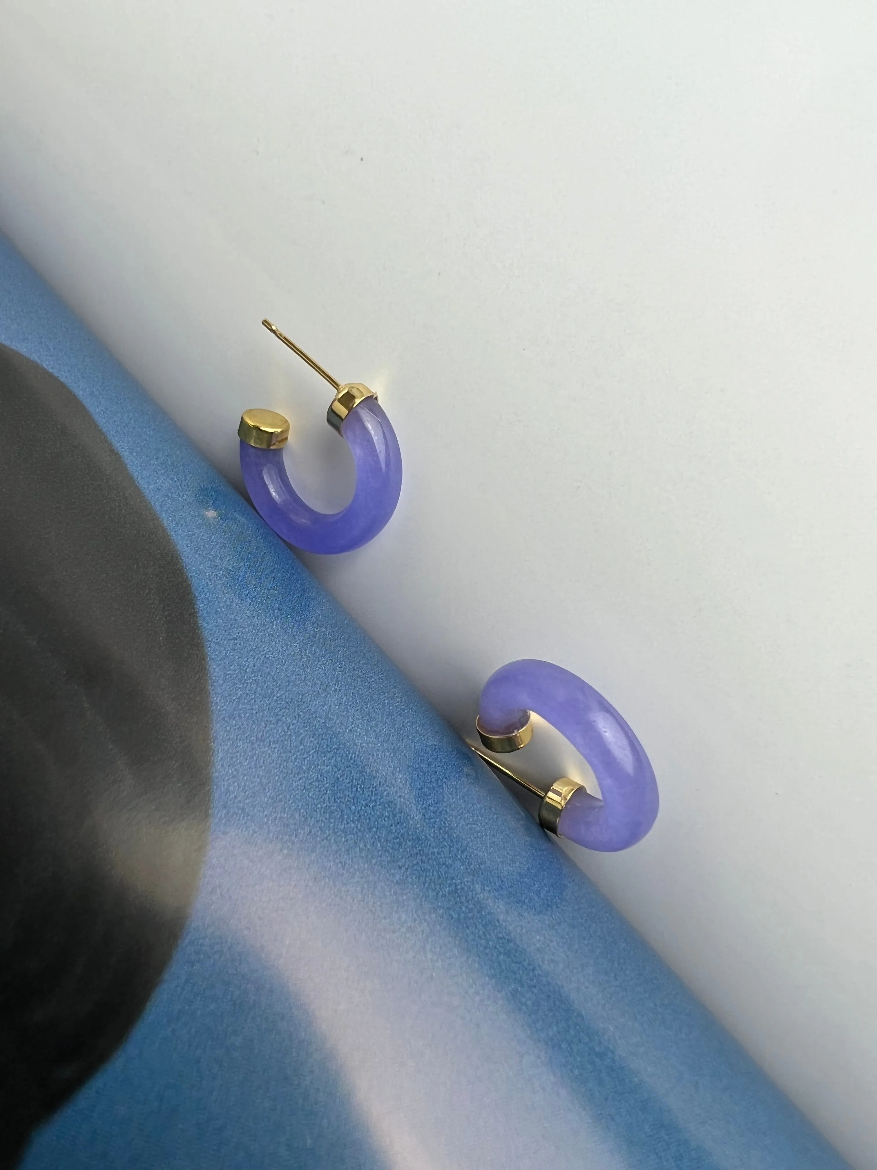 Lavender Jade Gold Half Hoop Earrings