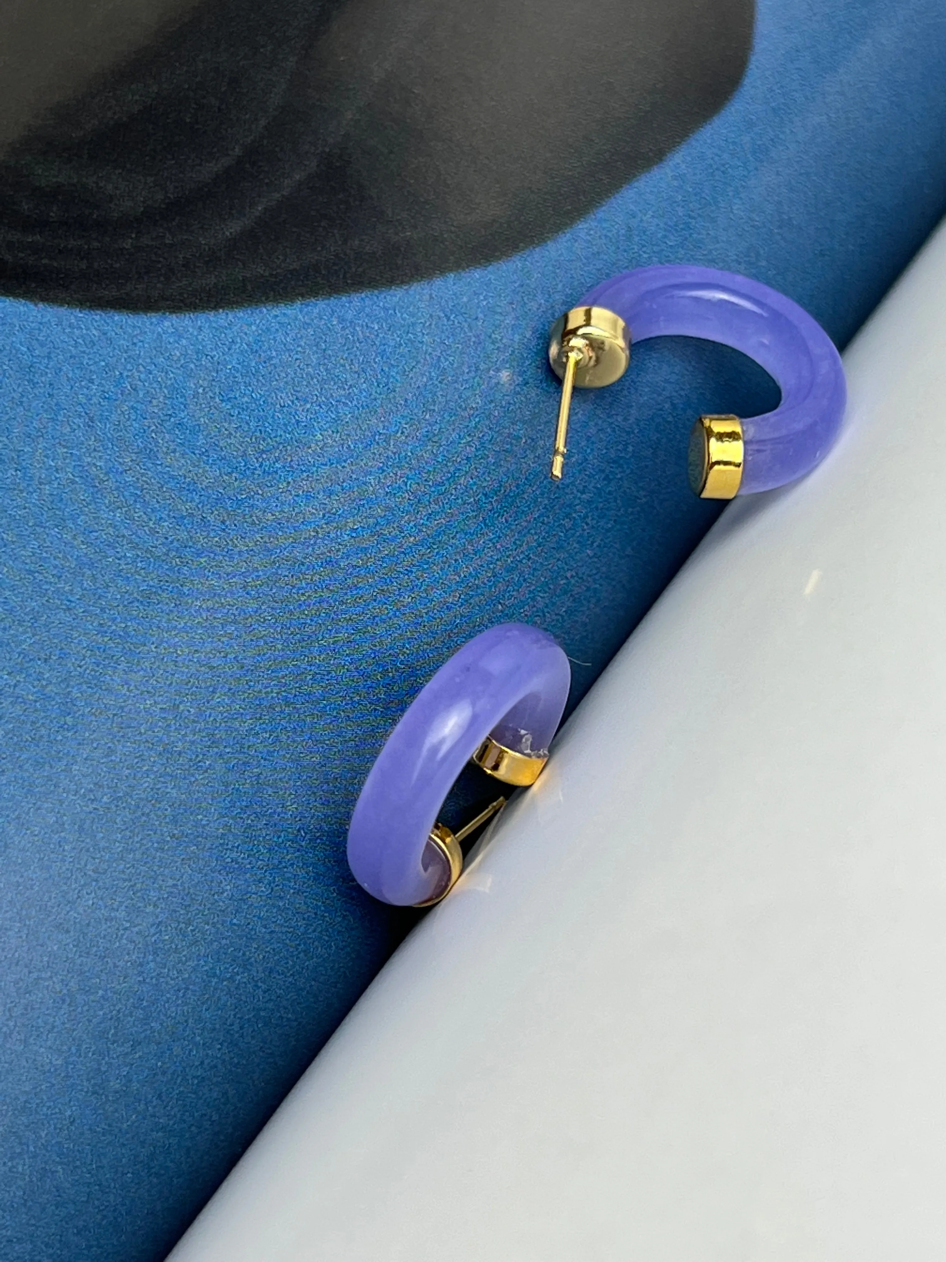 Lavender Jade Gold Half Hoop Earrings