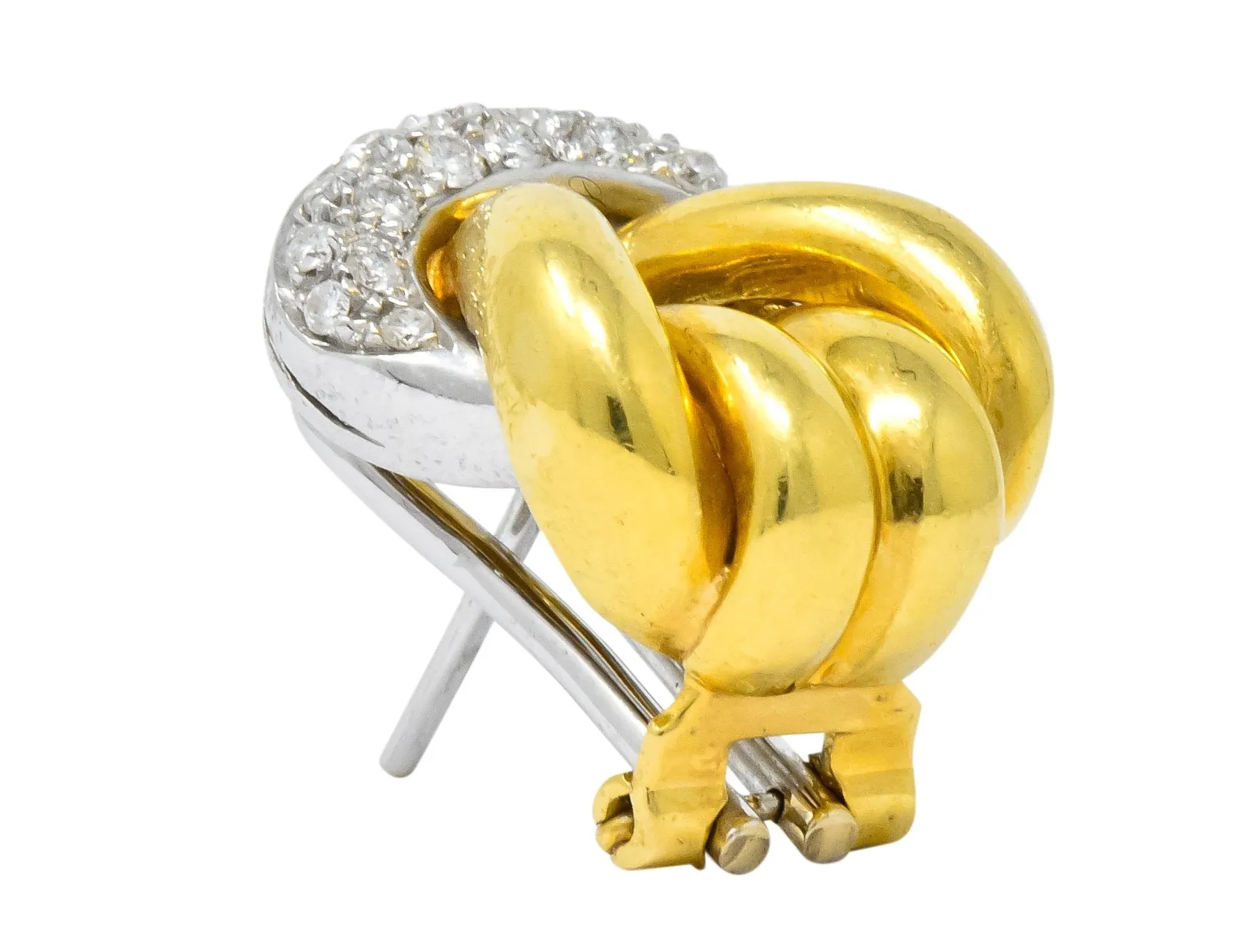 Leo Pizzo Vintage 0.78 CTW Diamond 18 Karat Two-Tone Gold Italian Earrings