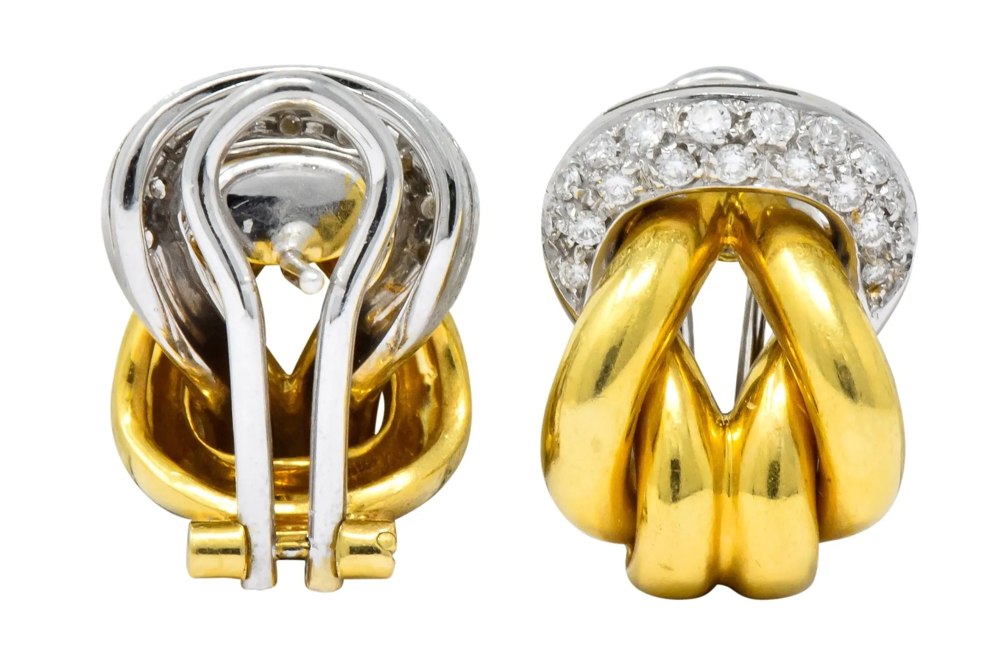 Leo Pizzo Vintage 0.78 CTW Diamond 18 Karat Two-Tone Gold Italian Earrings