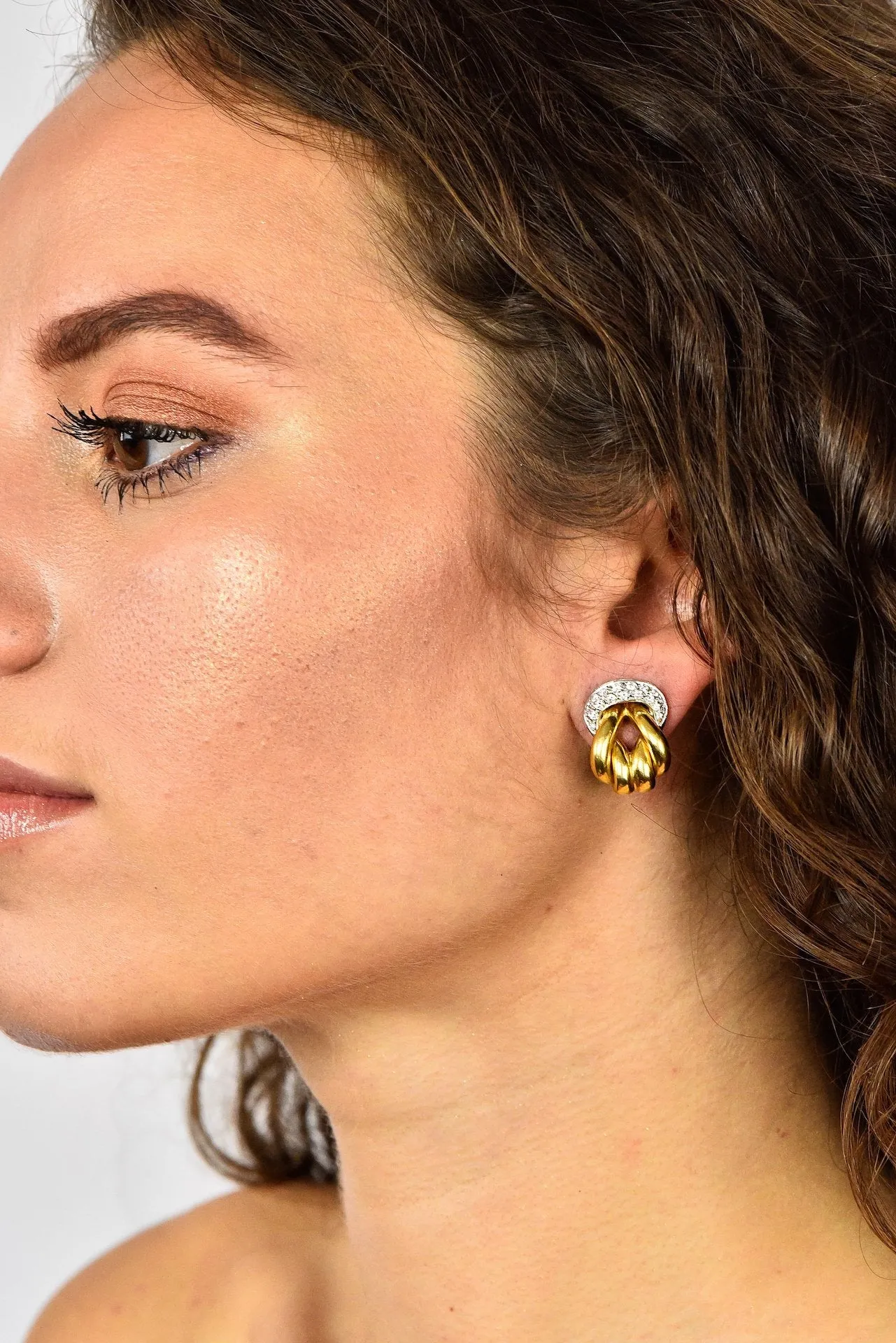 Leo Pizzo Vintage 0.78 CTW Diamond 18 Karat Two-Tone Gold Italian Earrings